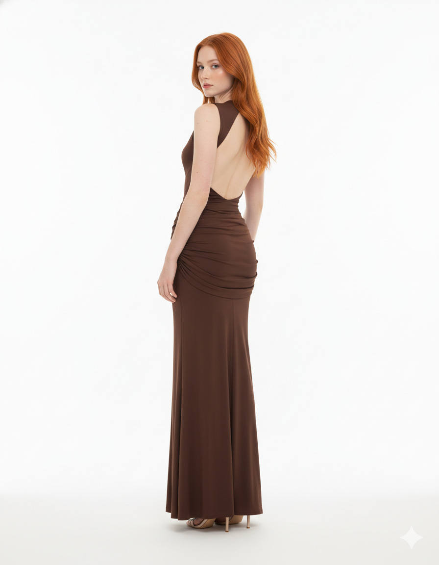 Backless Draped Ruched Dress