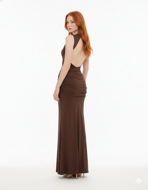 Backless Draped Ruched Dress