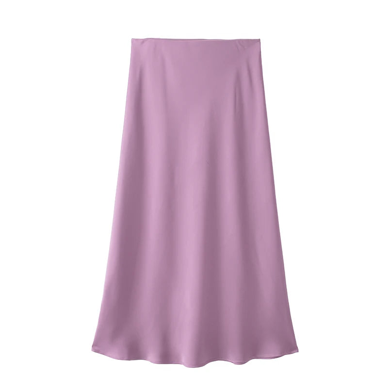 Woman Satin High Waist Long Skirts